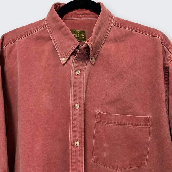 Vintage 80s 90s Evergreen Red Heavy Cotton Twill Button Down Work Shirt L Grunge - Picture 2 of 8